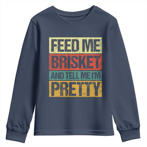Funny Pitmaster BBQ Youth Sweatshirt Feed Me Brisket Retro Smoker Grilling TS09 Navy Print Your Wear