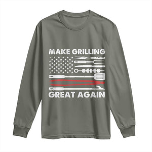 Funny BBQ Grilling Pitmaster Long Sleeve Shirt Make Grilling Great Again Chef Smoking Tools TS09 Military Green Print Your Wear