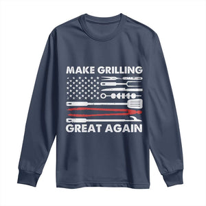 Funny BBQ Grilling Pitmaster Long Sleeve Shirt Make Grilling Great Again Chef Smoking Tools TS09 Navy Print Your Wear