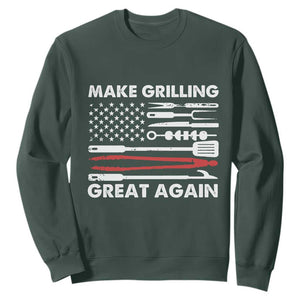 Funny BBQ Grilling Pitmaster Sweatshirt Make Grilling Great Again Chef Smoking Tools TS09 Dark Forest Green Print Your Wear