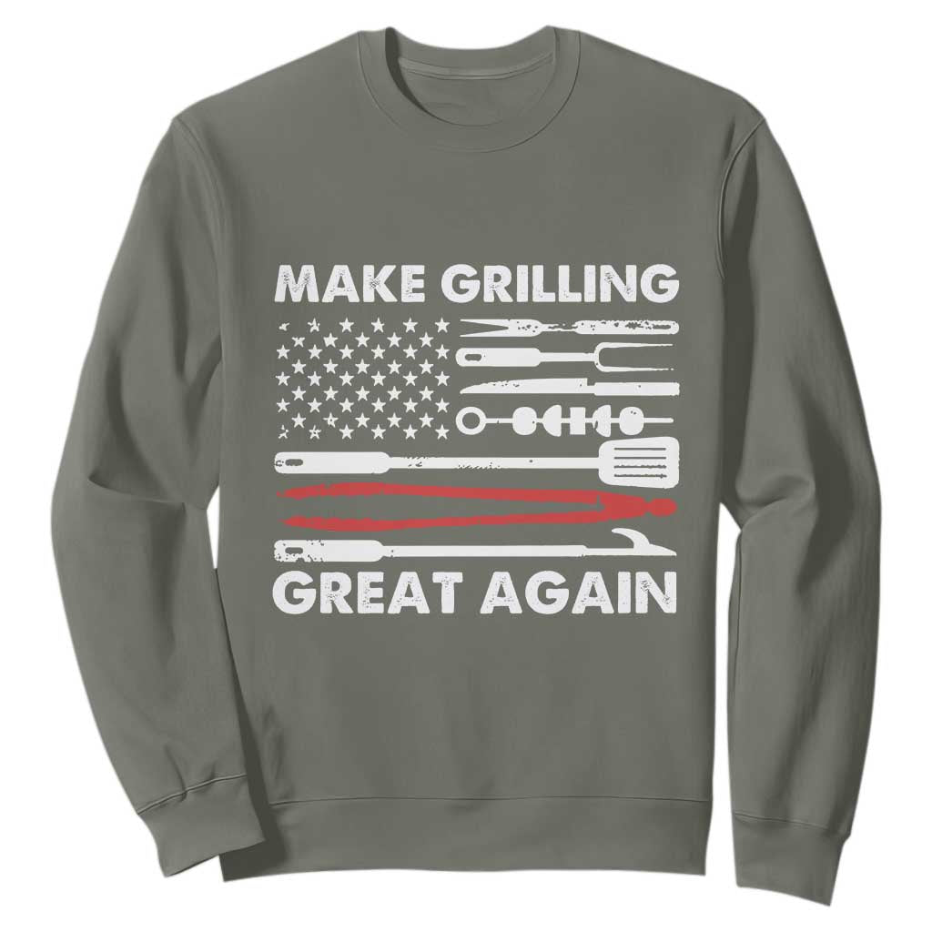 Funny BBQ Grilling Pitmaster Sweatshirt Make Grilling Great Again Chef Smoking Tools TS09 Military Green Print Your Wear