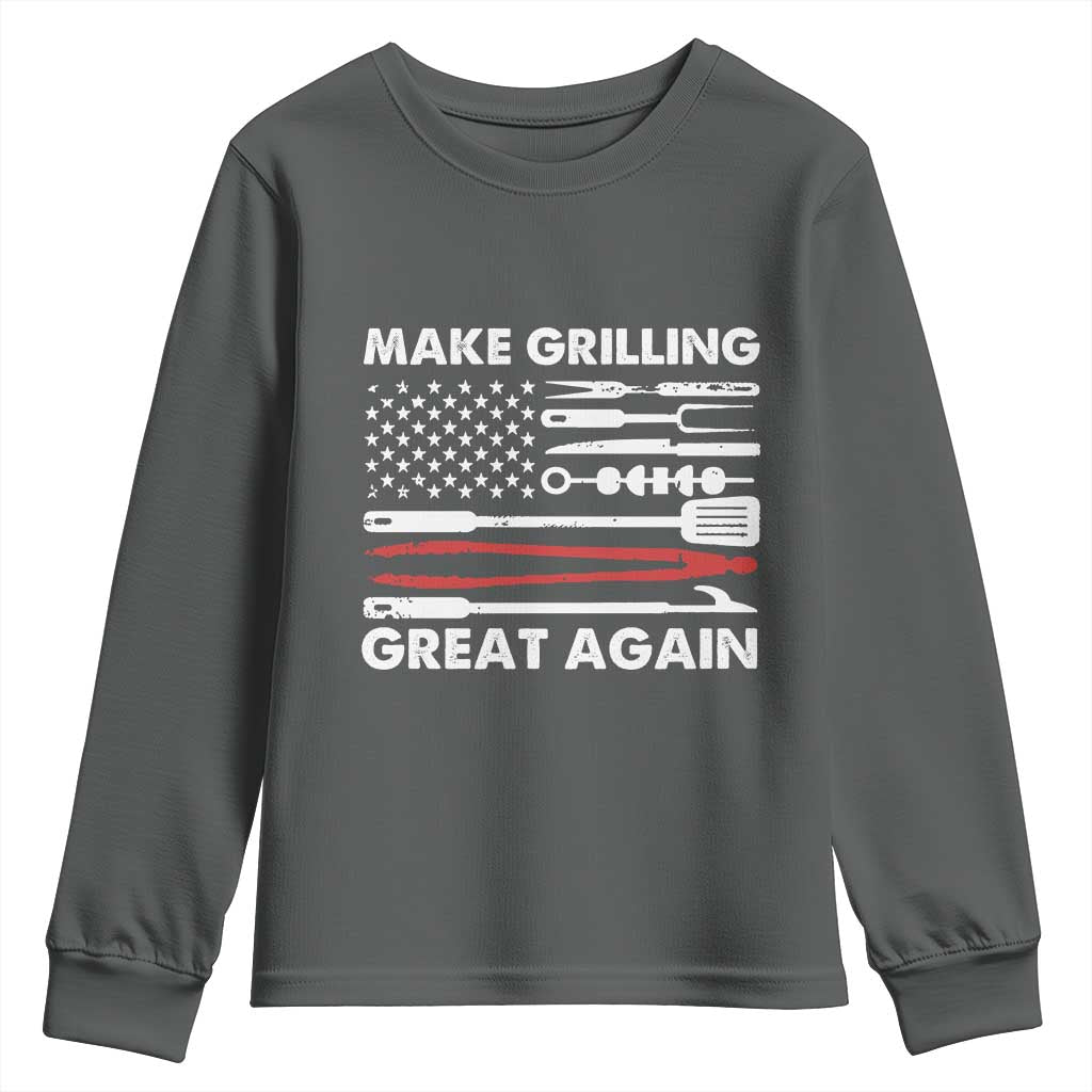 Funny BBQ Grilling Pitmaster Youth Sweatshirt Make Grilling Great Again Chef Smoking Tools TS09 Dark Heather Print Your Wear