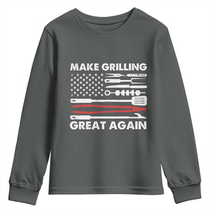 Funny BBQ Grilling Pitmaster Youth Sweatshirt Make Grilling Great Again Chef Smoking Tools TS09 Dark Heather Print Your Wear