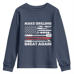 Funny BBQ Grilling Pitmaster Youth Sweatshirt Make Grilling Great Again Chef Smoking Tools TS09 Navy Print Your Wear
