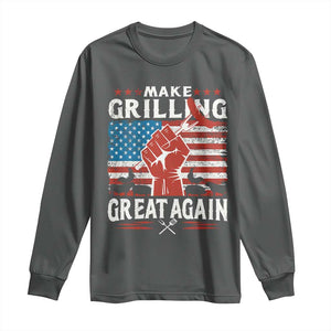 Funny BBQ Lover Long Sleeve Shirt Make Grilling Great Again Smoker Grill Sausages TS09 Dark Heather Print Your Wear