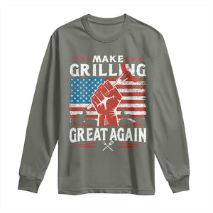 Funny BBQ Lover Long Sleeve Shirt Make Grilling Great Again Smoker Grill Sausages TS09 Military Green Print Your Wear