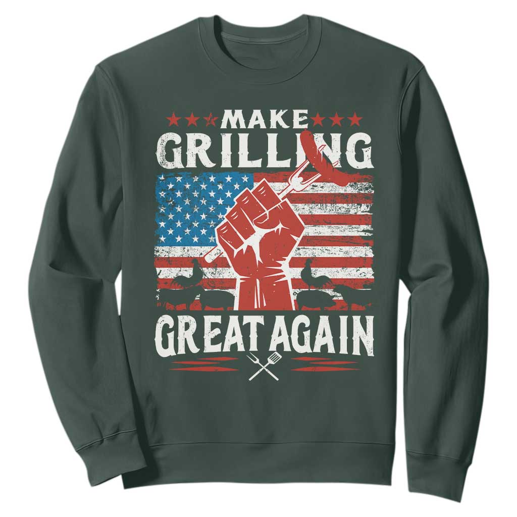 Funny BBQ Lover Sweatshirt Make Grilling Great Again Smoker Grill Sausages TS09 Dark Forest Green Print Your Wear