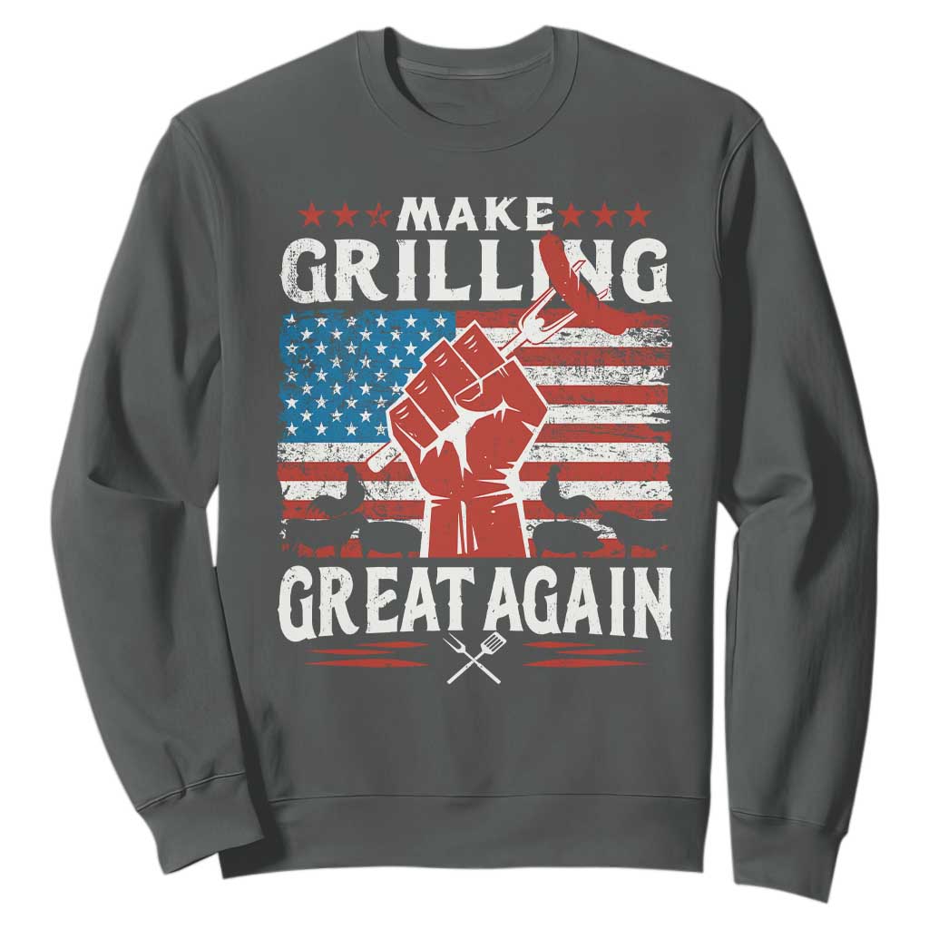 Funny BBQ Lover Sweatshirt Make Grilling Great Again Smoker Grill Sausages TS09 Dark Heather Print Your Wear