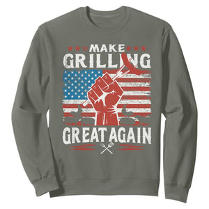 Funny BBQ Lover Sweatshirt Make Grilling Great Again Smoker Grill Sausages TS09 Military Green Print Your Wear