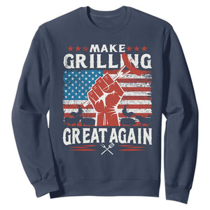 Funny BBQ Lover Sweatshirt Make Grilling Great Again Smoker Grill Sausages TS09 Navy Print Your Wear