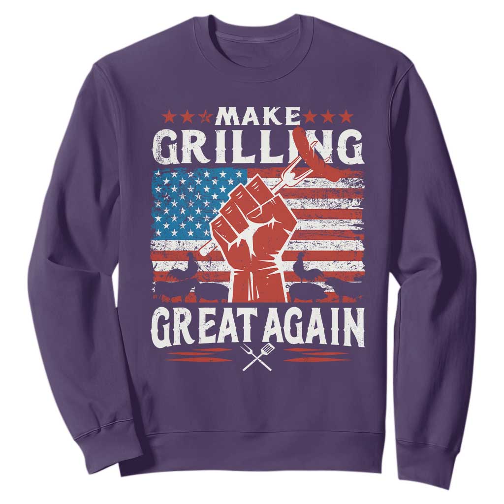 Funny BBQ Lover Sweatshirt Make Grilling Great Again Smoker Grill Sausages TS09 Purple Print Your Wear