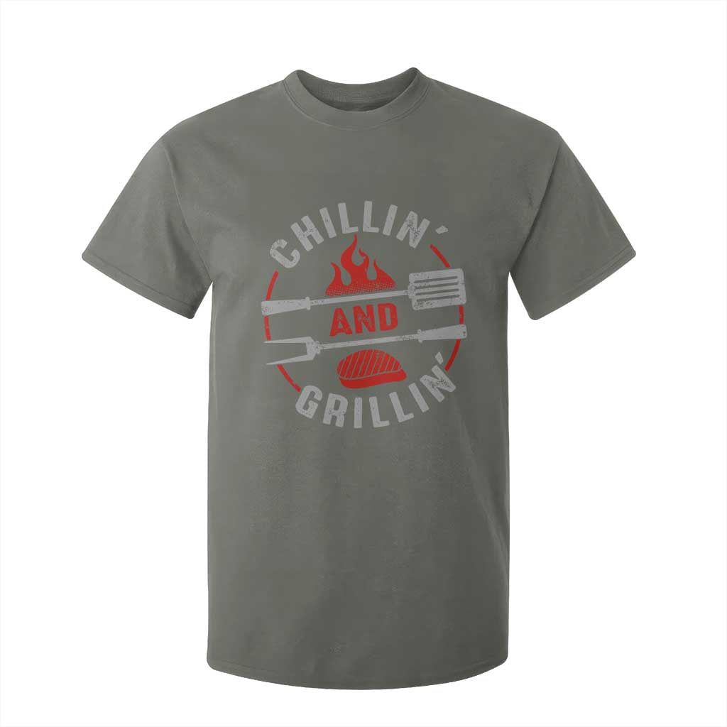 Funny BBQ Lover T Shirt For Kid Chillin And Grillin Smoker Grilling Pitmaster TS09 Military Green Print Your Wear