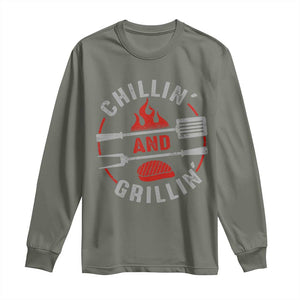Funny BBQ Lover Long Sleeve Shirt Chillin And Grillin Smoker Grilling Pitmaster TS09 Military Green Print Your Wear