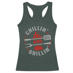 Funny BBQ Lover Racerback Tank Top Chillin And Grillin Smoker Grilling Pitmaster TS09 Dark Forest Green Print Your Wear