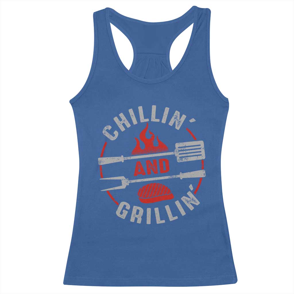 Funny BBQ Lover Racerback Tank Top Chillin And Grillin Smoker Grilling Pitmaster TS09 Royal Blue Print Your Wear