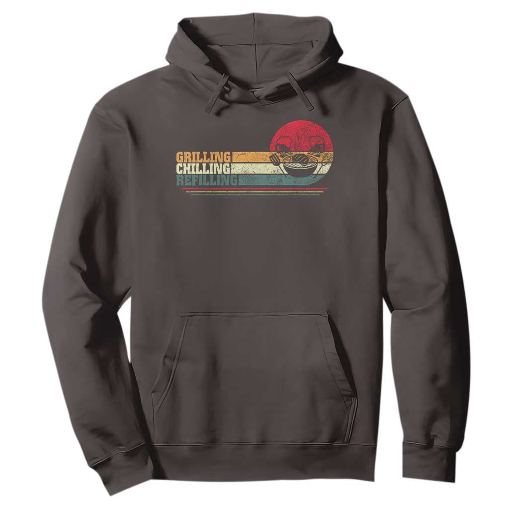Funny BBQ Lover Hoodie Grilling Chillin' Refillin Beer Drinking Smoker Grilling Pitmaster TS09 Dark Chocolate Print Your Wear