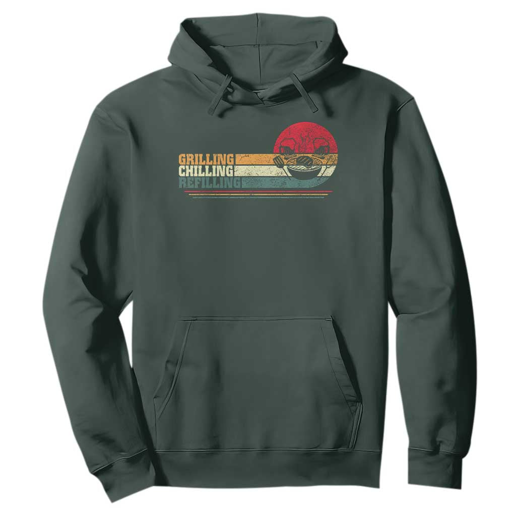 Funny BBQ Lover Hoodie Grilling Chillin' Refillin Beer Drinking Smoker Grilling Pitmaster TS09 Dark Forest Green Print Your Wear