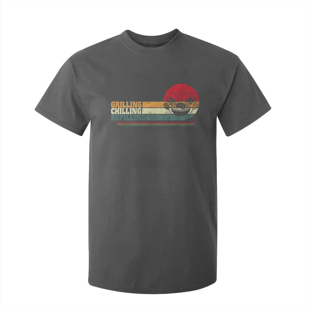 Funny BBQ Lover T Shirt For Kid Grilling Chillin' Refillin Beer Drinking Smoker Grilling Pitmaster TS09 Dark Heather Print Your Wear