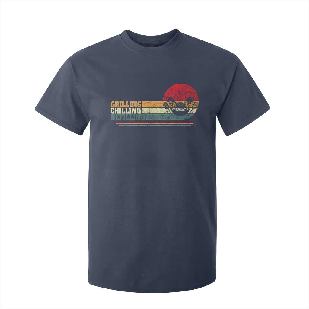 Funny BBQ Lover T Shirt For Kid Grilling Chillin' Refillin Beer Drinking Smoker Grilling Pitmaster TS09 Navy Print Your Wear