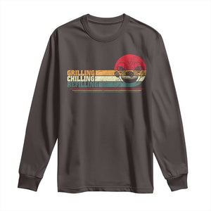 Funny BBQ Lover Long Sleeve Shirt Grilling Chillin' Refillin Beer Drinking Smoker Grilling Pitmaster TS09 Dark Chocolate Print Your Wear