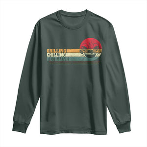 Funny BBQ Lover Long Sleeve Shirt Grilling Chillin' Refillin Beer Drinking Smoker Grilling Pitmaster TS09 Dark Forest Green Print Your Wear