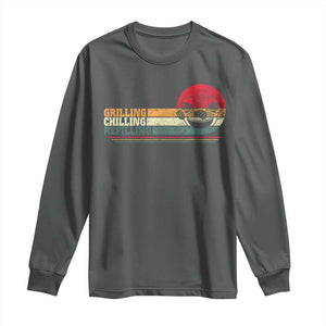 Funny BBQ Lover Long Sleeve Shirt Grilling Chillin' Refillin Beer Drinking Smoker Grilling Pitmaster TS09 Dark Heather Print Your Wear