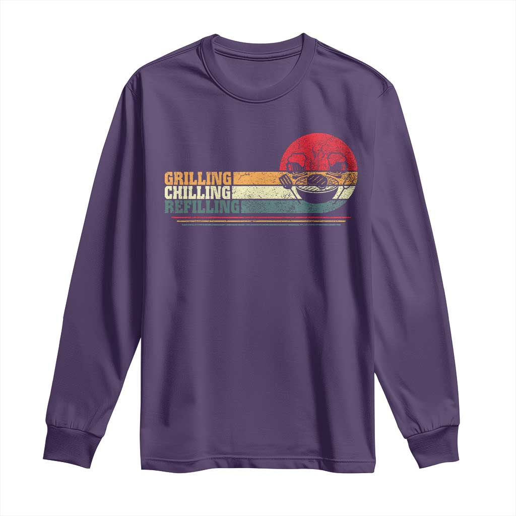 Funny BBQ Lover Long Sleeve Shirt Grilling Chillin' Refillin Beer Drinking Smoker Grilling Pitmaster TS09 Purple Print Your Wear