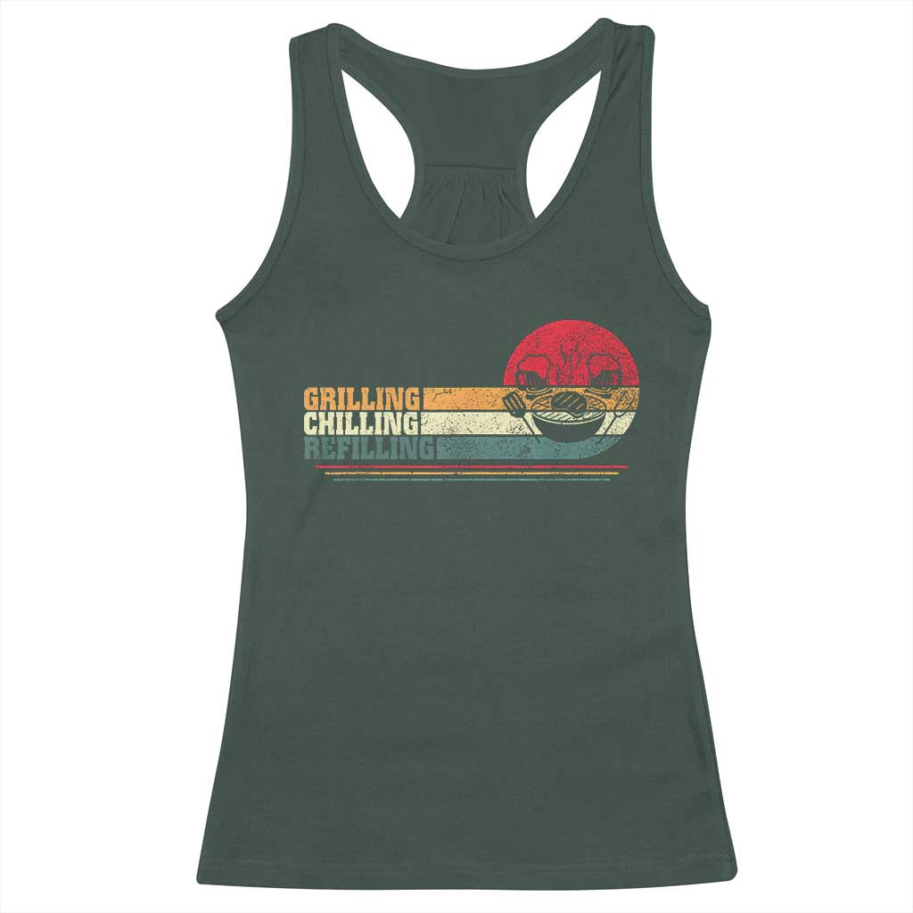 Funny BBQ Lover Racerback Tank Top Grilling Chillin' Refillin Beer Drinking Smoker Grilling Pitmaster TS09 Dark Forest Green Print Your Wear