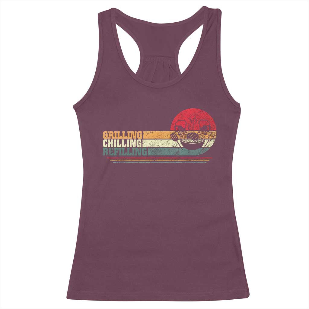 Funny BBQ Lover Racerback Tank Top Grilling Chillin' Refillin Beer Drinking Smoker Grilling Pitmaster TS09 Maroon Print Your Wear