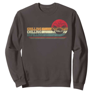 Funny BBQ Lover Sweatshirt Grilling Chillin' Refillin Beer Drinking Smoker Grilling Pitmaster TS09 Dark Chocolate Print Your Wear