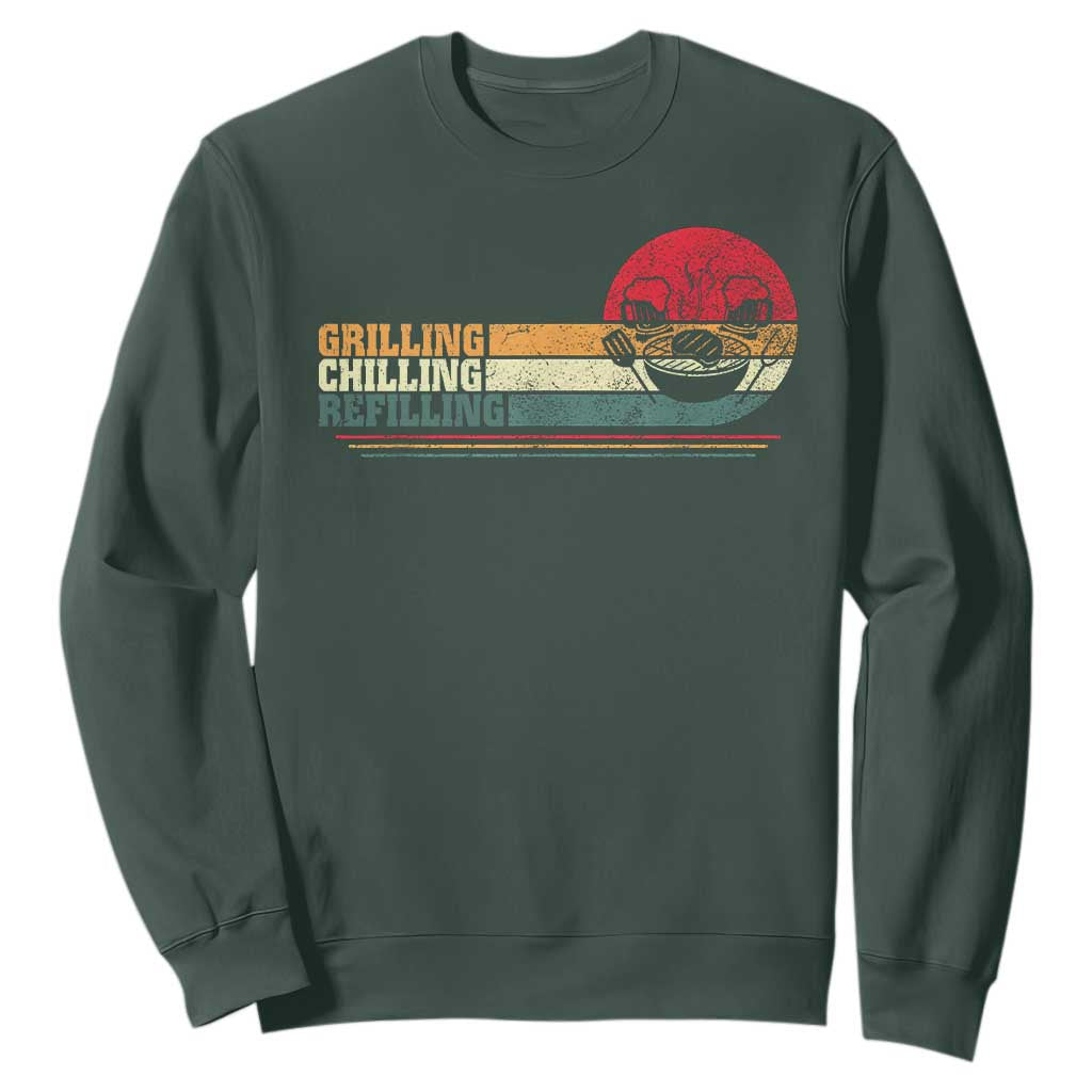 Funny BBQ Lover Sweatshirt Grilling Chillin' Refillin Beer Drinking Smoker Grilling Pitmaster TS09 Dark Forest Green Print Your Wear