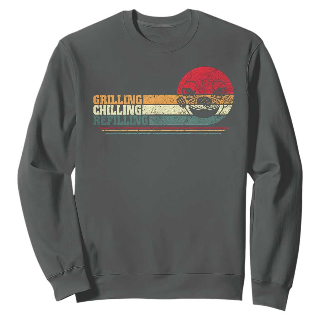 Funny BBQ Lover Sweatshirt Grilling Chillin' Refillin Beer Drinking Smoker Grilling Pitmaster TS09 Dark Heather Print Your Wear