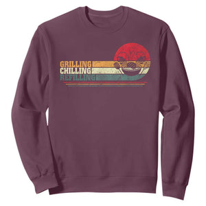 Funny BBQ Lover Sweatshirt Grilling Chillin' Refillin Beer Drinking Smoker Grilling Pitmaster TS09 Maroon Print Your Wear