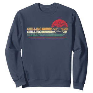 Funny BBQ Lover Sweatshirt Grilling Chillin' Refillin Beer Drinking Smoker Grilling Pitmaster TS09 Navy Print Your Wear
