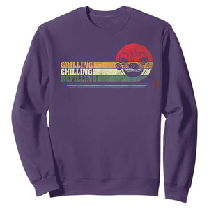 Funny BBQ Lover Sweatshirt Grilling Chillin' Refillin Beer Drinking Smoker Grilling Pitmaster TS09 Purple Print Your Wear