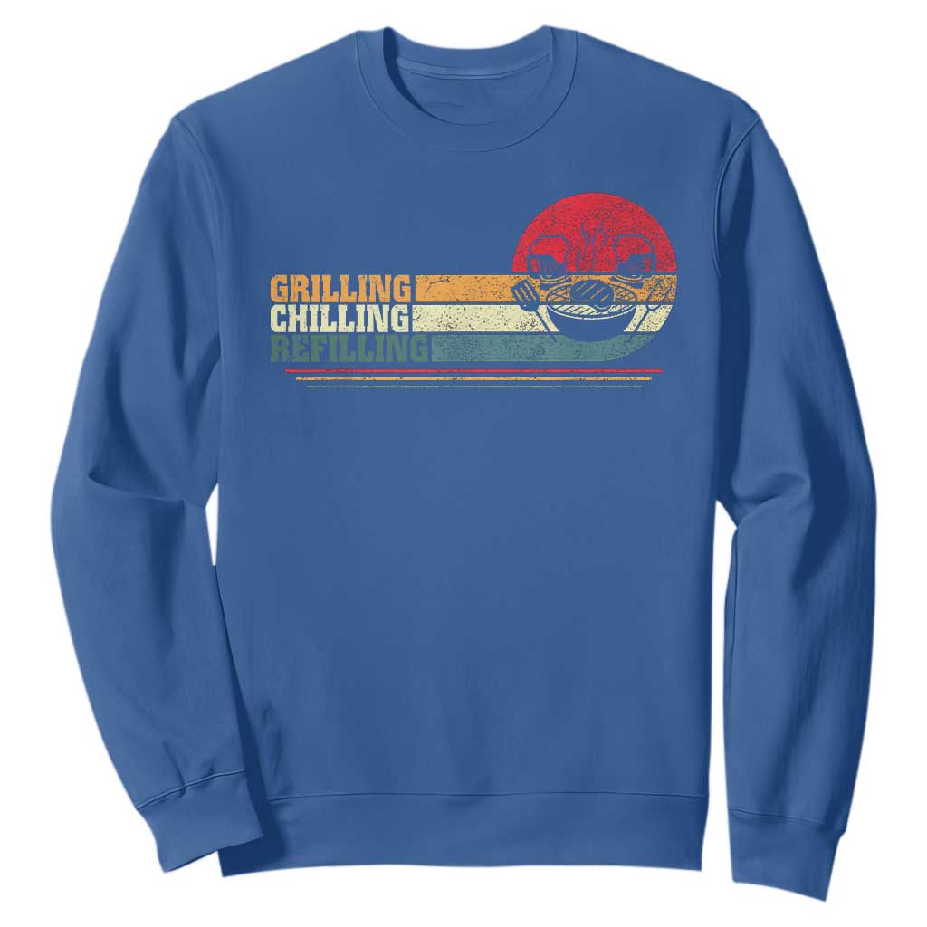 Funny BBQ Lover Sweatshirt Grilling Chillin' Refillin Beer Drinking Smoker Grilling Pitmaster TS09 Royal Blue Print Your Wear