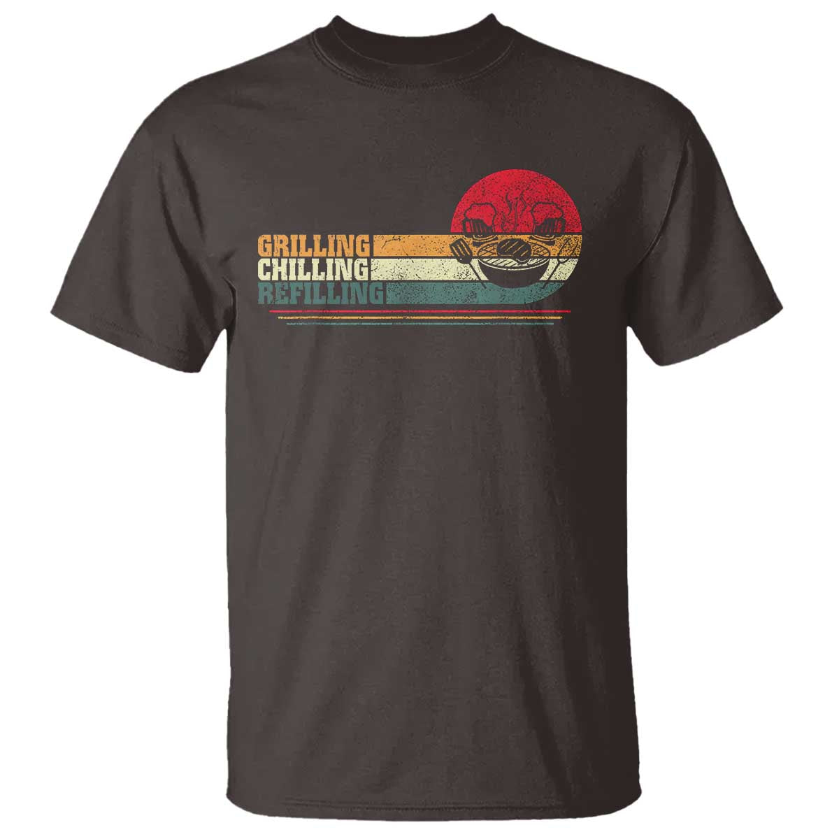 Funny BBQ Lover T Shirt Grilling Chillin' Refillin Beer Drinking Smoker Grilling Pitmaster TS09 Dark Chocolate Print Your Wear