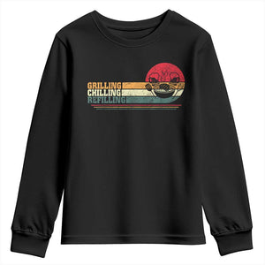 Funny BBQ Lover Youth Sweatshirt Grilling Chillin' Refillin Beer Drinking Smoker Grilling Pitmaster TS09 Black Print Your Wear