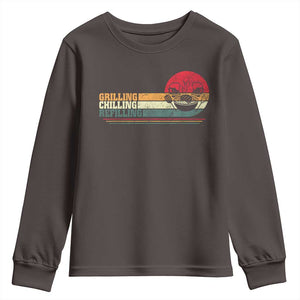 Funny BBQ Lover Youth Sweatshirt Grilling Chillin' Refillin Beer Drinking Smoker Grilling Pitmaster TS09 Dark Chocolate Print Your Wear