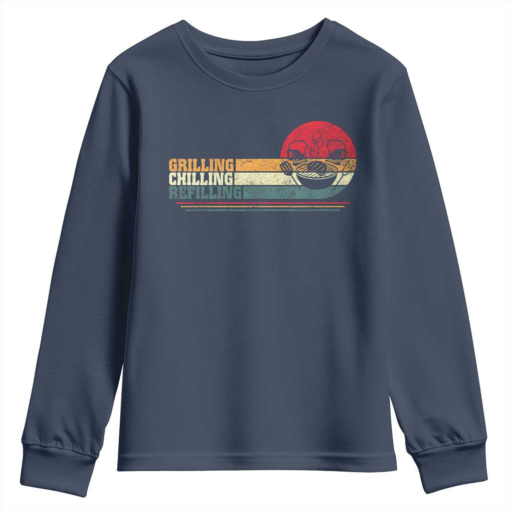 Funny BBQ Lover Youth Sweatshirt Grilling Chillin' Refillin Beer Drinking Smoker Grilling Pitmaster TS09 Navy Print Your Wear
