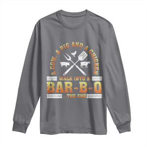 Funny BBQ Lover Long Sleeve Shirt A Cow A Pig And A Chicken Walk Into A Bar B Q Barbecue Pitmaster TS09 Charcoal Print Your Wear