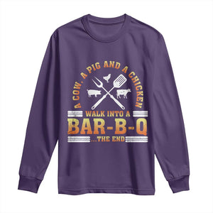 Funny BBQ Lover Long Sleeve Shirt A Cow A Pig And A Chicken Walk Into A Bar B Q Barbecue Pitmaster TS09 Purple Print Your Wear