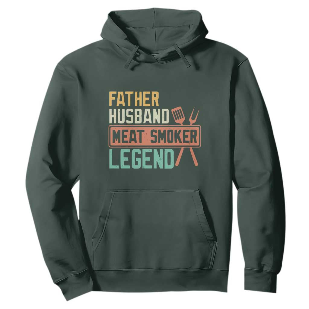 Funny BBQ Grilling Pitmaster Hoodie Father Husband Meat Smoker Legend Retro TS09 Dark Forest Green Print Your Wear