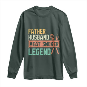 Funny BBQ Grilling Pitmaster Long Sleeve Shirt Father Husband Meat Smoker Legend Retro TS09 Dark Forest Green Print Your Wear