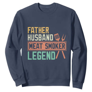 Funny BBQ Grilling Pitmaster Sweatshirt Father Husband Meat Smoker Legend Retro TS09 Navy Print Your Wear