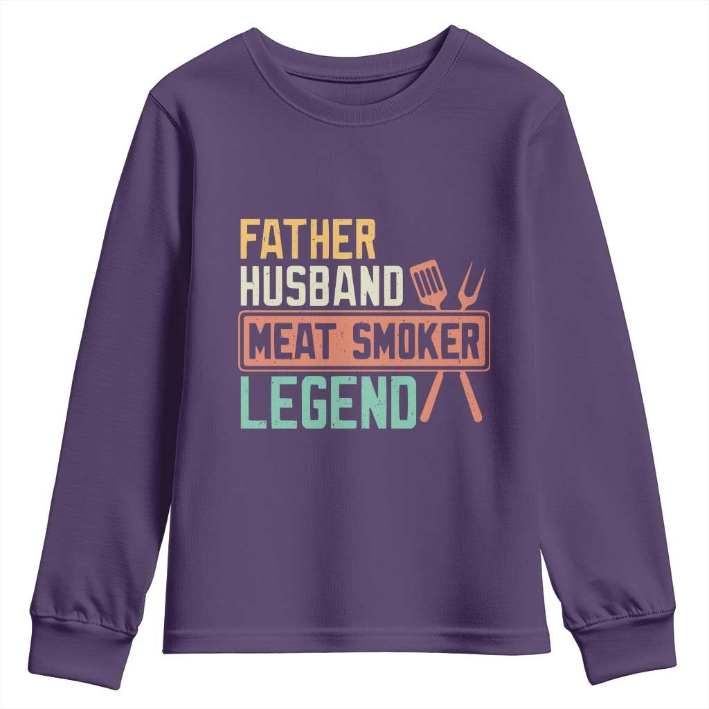 Funny BBQ Grilling Pitmaster Youth Sweatshirt Father Husband Meat Smoker Legend Retro TS09 Purple Print Your Wear