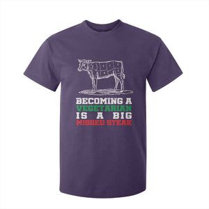 Vegetarian Jokes T Shirt For Kid Becoming A Vegetarian Is A Big Missed Steak TS09 Purple Print Your Wear