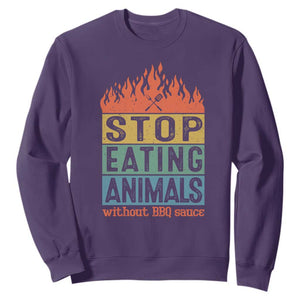 Funny BBQ Lover Sweatshirt Stop Eating Animals Without BBQ Sauce Anti Vegan Jokes TS09 Purple Print Your Wear