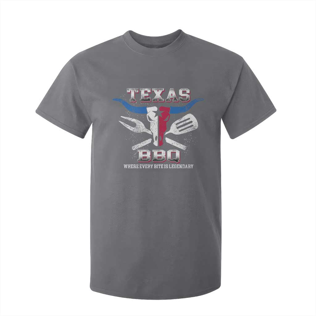 Texas BBQ Lover T Shirt For Kid Where Every Bite Is Legendary Texan Flag TS09 Charcoal Print Your Wear