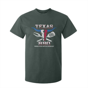 Texas BBQ Lover T Shirt For Kid Where Every Bite Is Legendary Texan Flag TS09 Dark Forest Green Print Your Wear